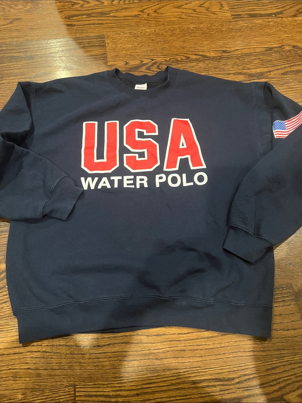 Vintage Gildan Navy Crewneck Sweatshirt with Red USA Lettering